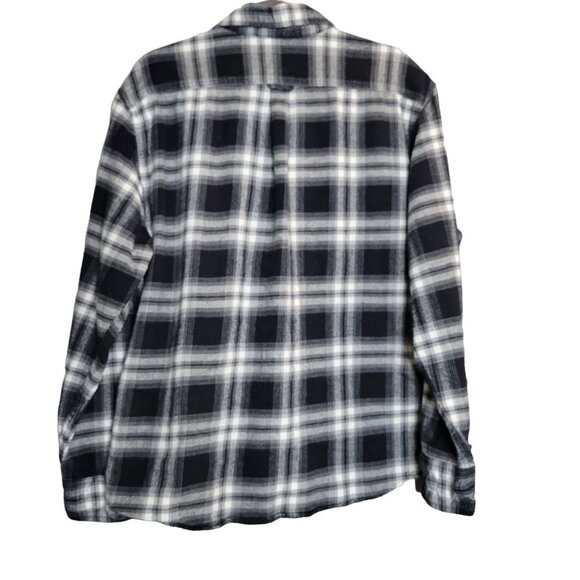 Jachs Men's XL Plaid Flannel Thick Button Front Shirt Black White - Picture 2 of 8